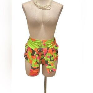 Hot & Delicious Neon Camo Cargo Shorts - Lime Green, Orange, Pink
